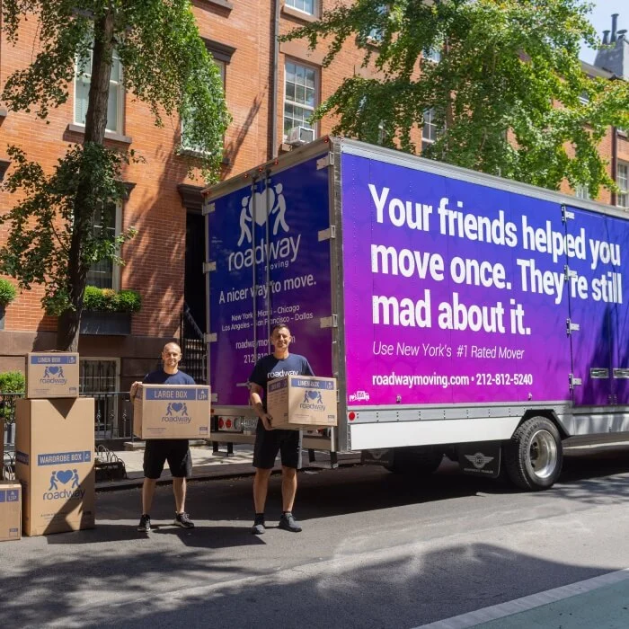 Roadway Moving's crew and truck during a move