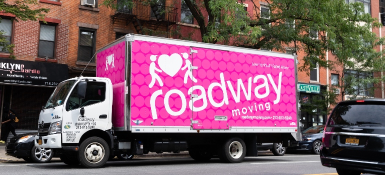 parked moving truck, representing moving to nyc and myths about living in NYC