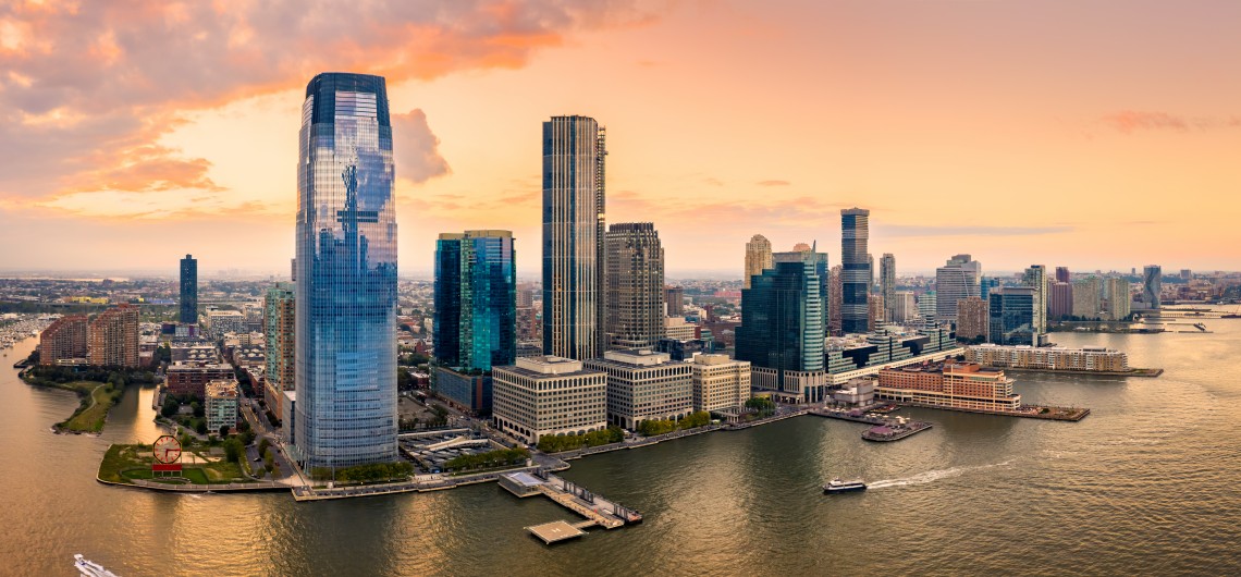 Aerial,Panorama,Of,Jersey,City,Skyline,At,Sunset.