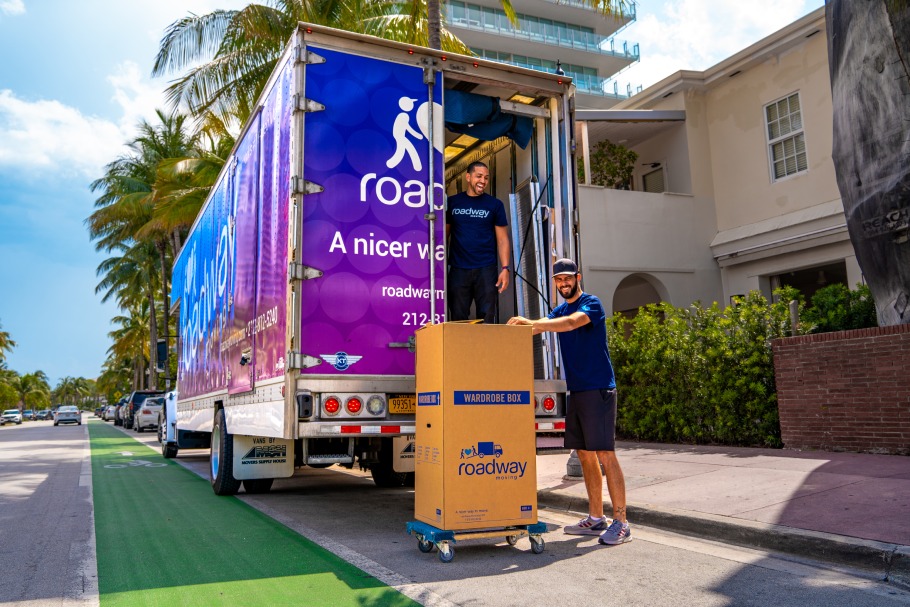 Roadway Moving's movers and truck during a move in Los Angeles